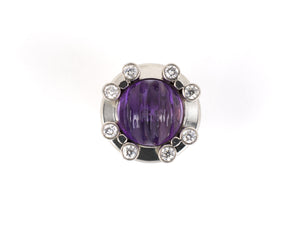 31218 - SOLD - Platinum Corrugated Amethyst Diamond Tie Tack