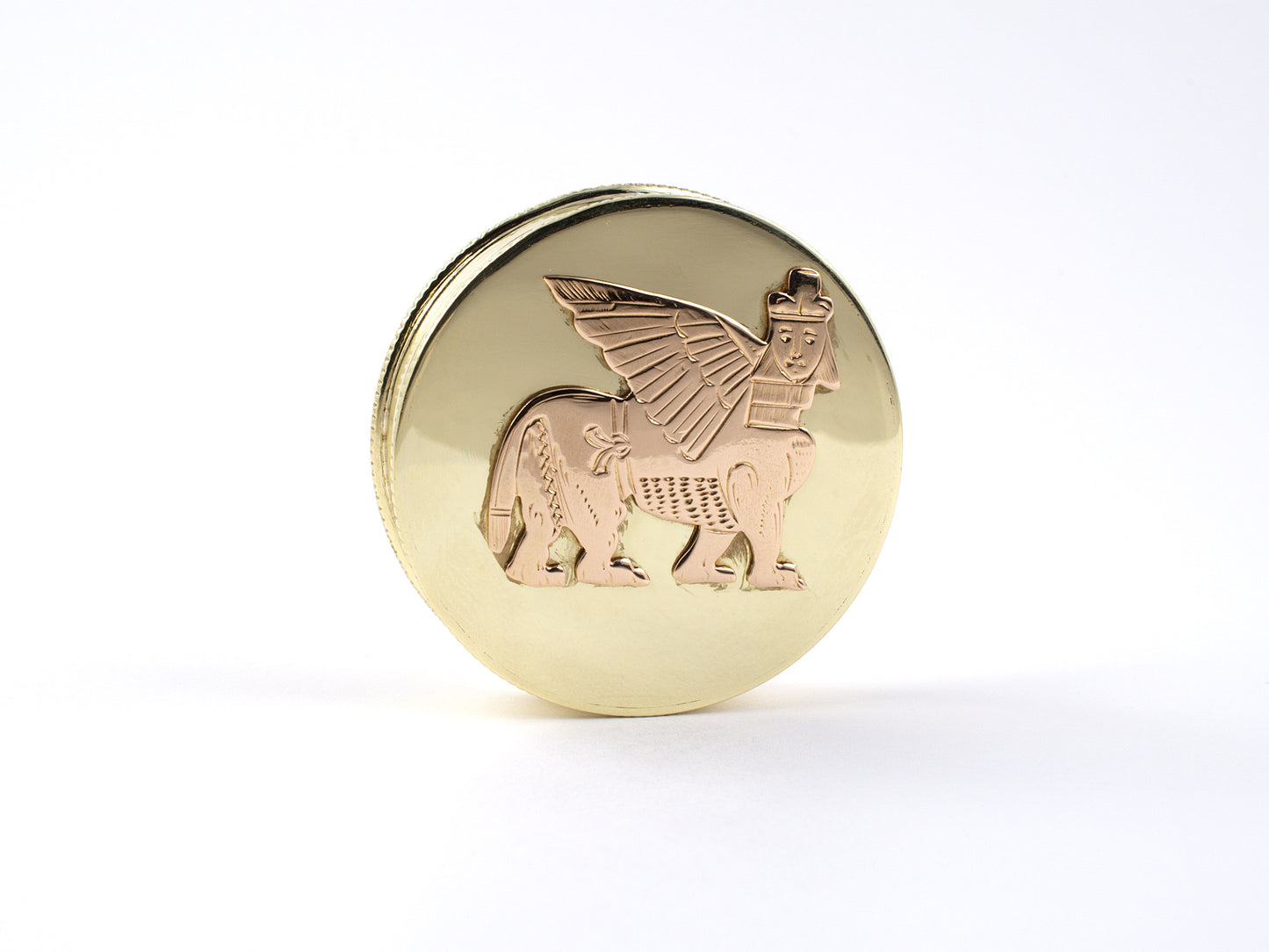 31325 - SOLD - Circa 1940 Tiffany Gold Carved Sphinx Pill Box