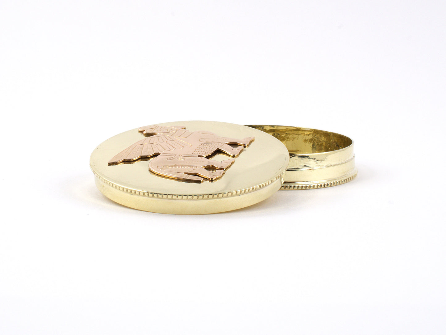 31325 - SOLD - Circa 1940 Tiffany Gold Carved Sphinx Pill Box