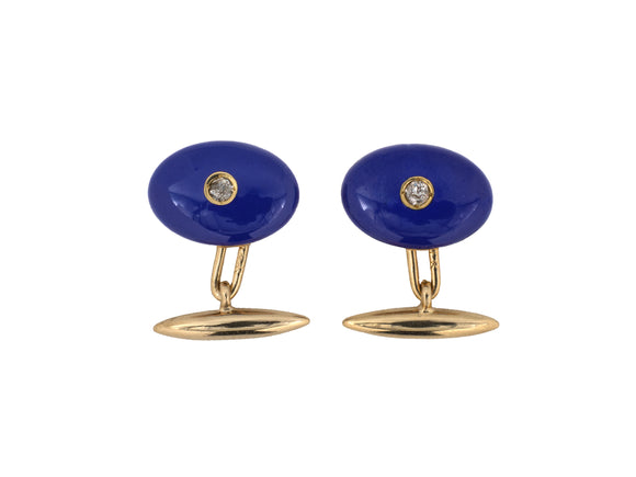 31329 - Victorian Larter Gold Diamond Blue Enamel Cuff Links