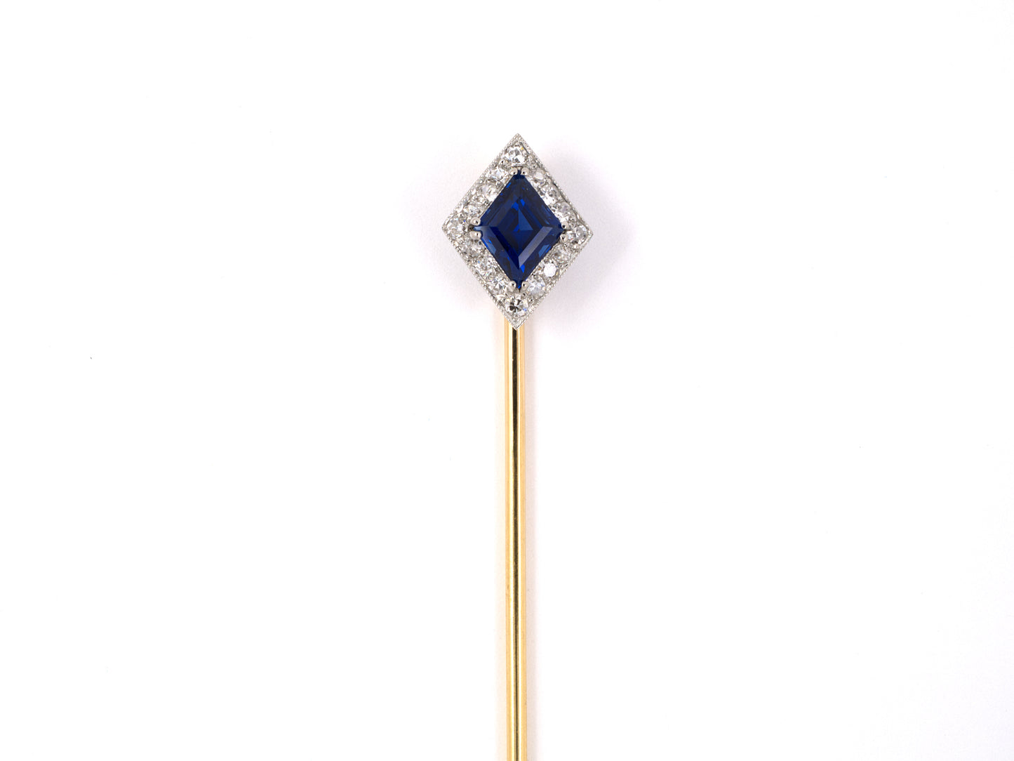 31338 - Art Deco Tiffany Platinum Gold AGL Sapphire Diamond Stick Pin