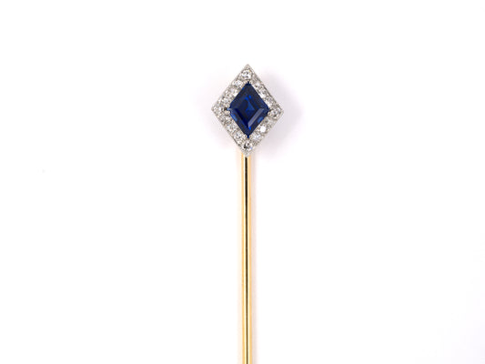 31338 - Art Deco Tiffany Platinum Gold AGL Sapphire Diamond Stick Pin