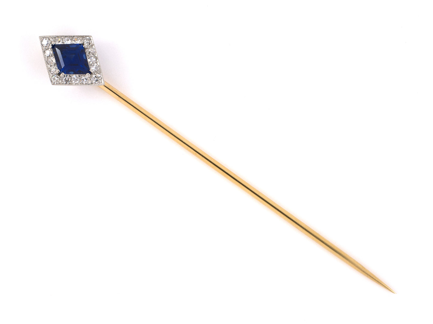 31338 - Art Deco Tiffany Platinum Gold AGL Sapphire Diamond Stick Pin