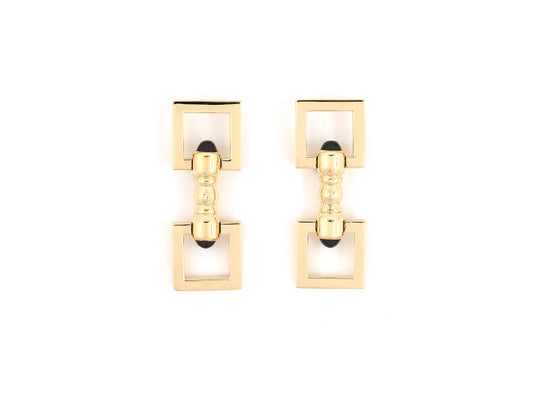 31358 - Circa 1950s Cartier Gold Cabochon Sapphire SquareCuff Links