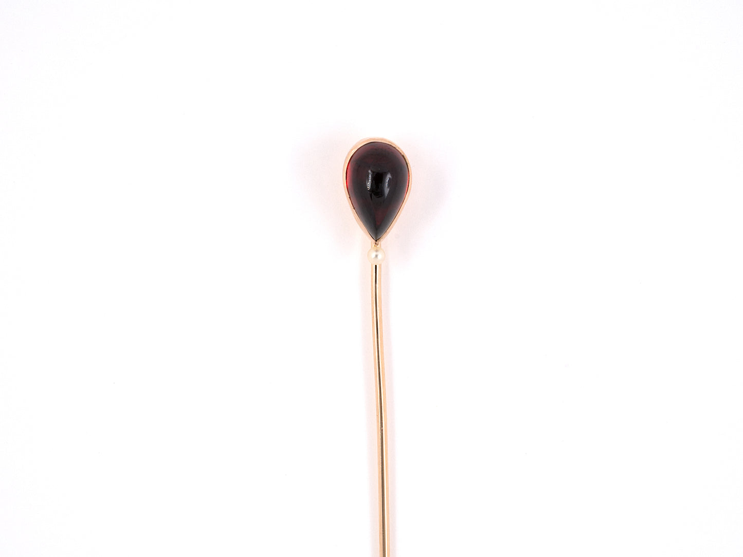 31369 - SOLD - Victorian Gold Pear Shape Garnet Pearl Stick Pin