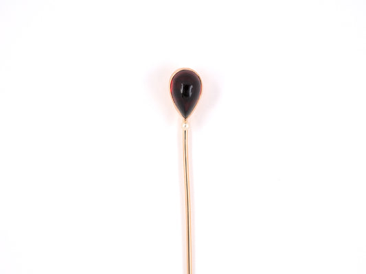 31369 - SOLD - Victorian Gold Pear Shape Garnet Pearl Stick Pin