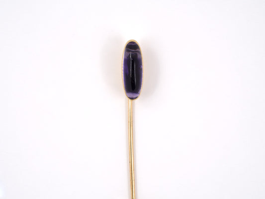 31377 - SOLD - Victorian Carrington & Co Gold Amethyst Elongated Oval Stick Pin