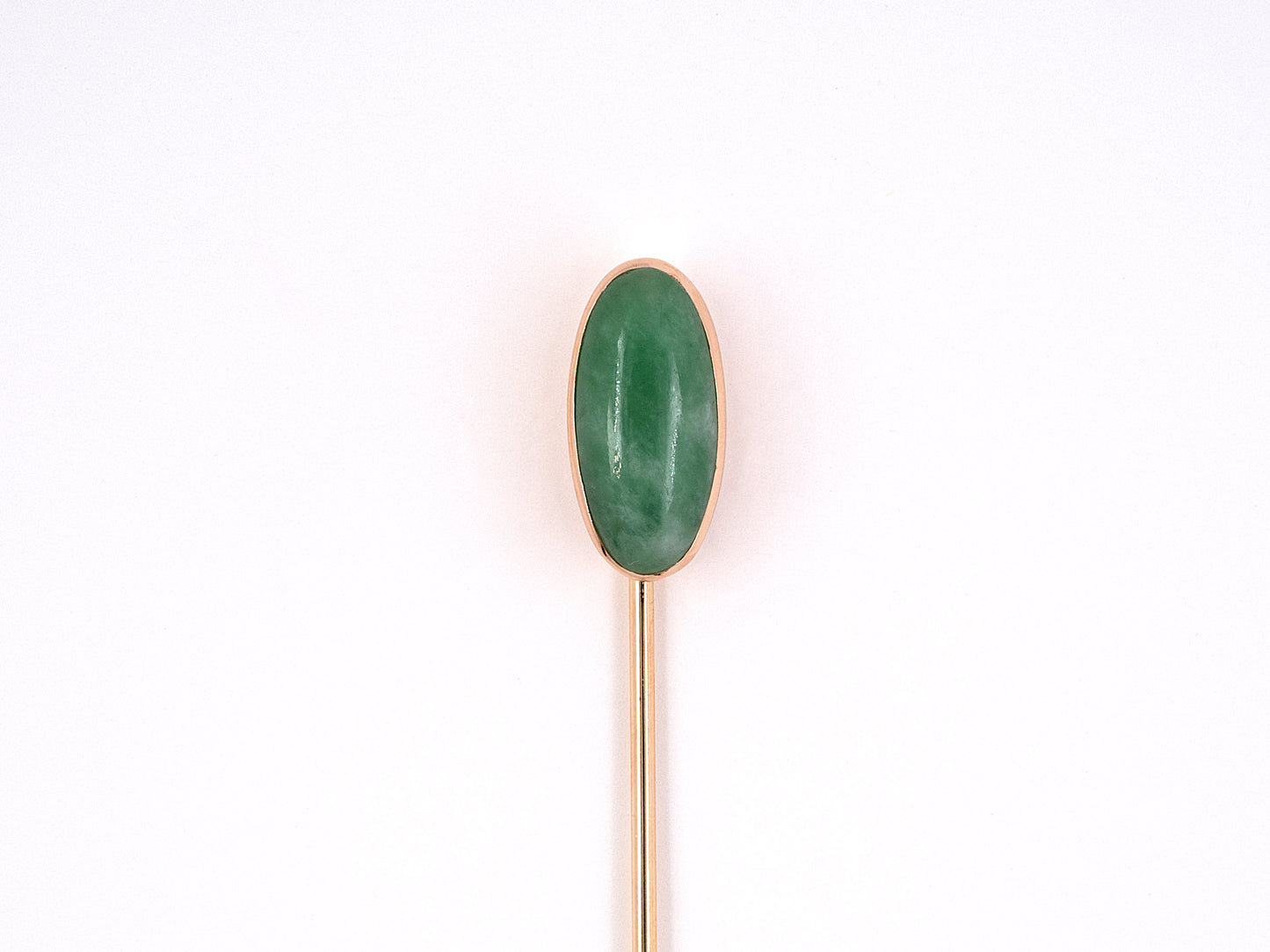 31380 - SOLD - Victorian Gold Elongated Oval Jadeite Stick Pin
