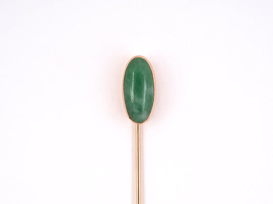 31380 - SOLD - Victorian Gold Elongated Oval Jadeite Stick Pin