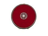 31381 - Art Deco Platinum Gold Diamond Red & Black Enamel Mirrored Round Compact
