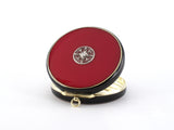 31381 - Art Deco Platinum Gold Diamond Red & Black Enamel Mirrored Round Compact
