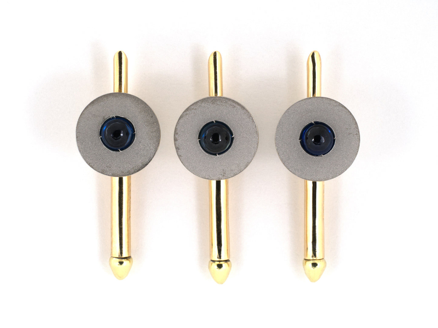 31386 - Circa 1950s Platinum Gold Sapphire 3-Piece Round Shirt Studs