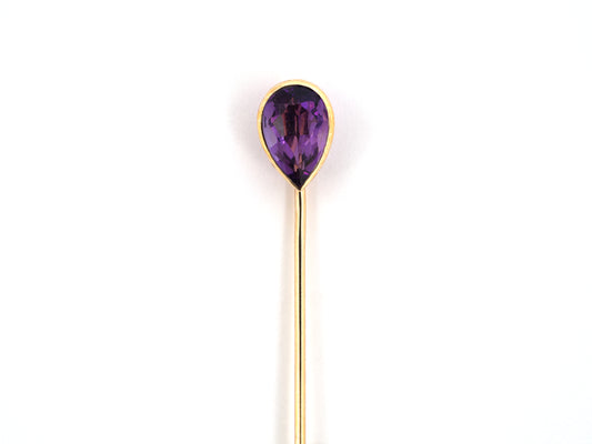 31394 - Gold Amethyst Pear Shaped Stick Pin