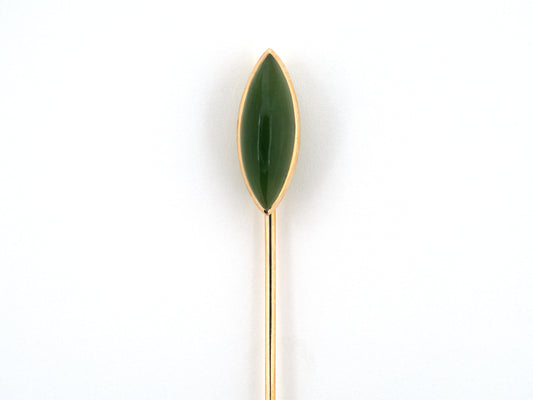 31395 - Gold Nephrite Navette Shaped Stick Pin