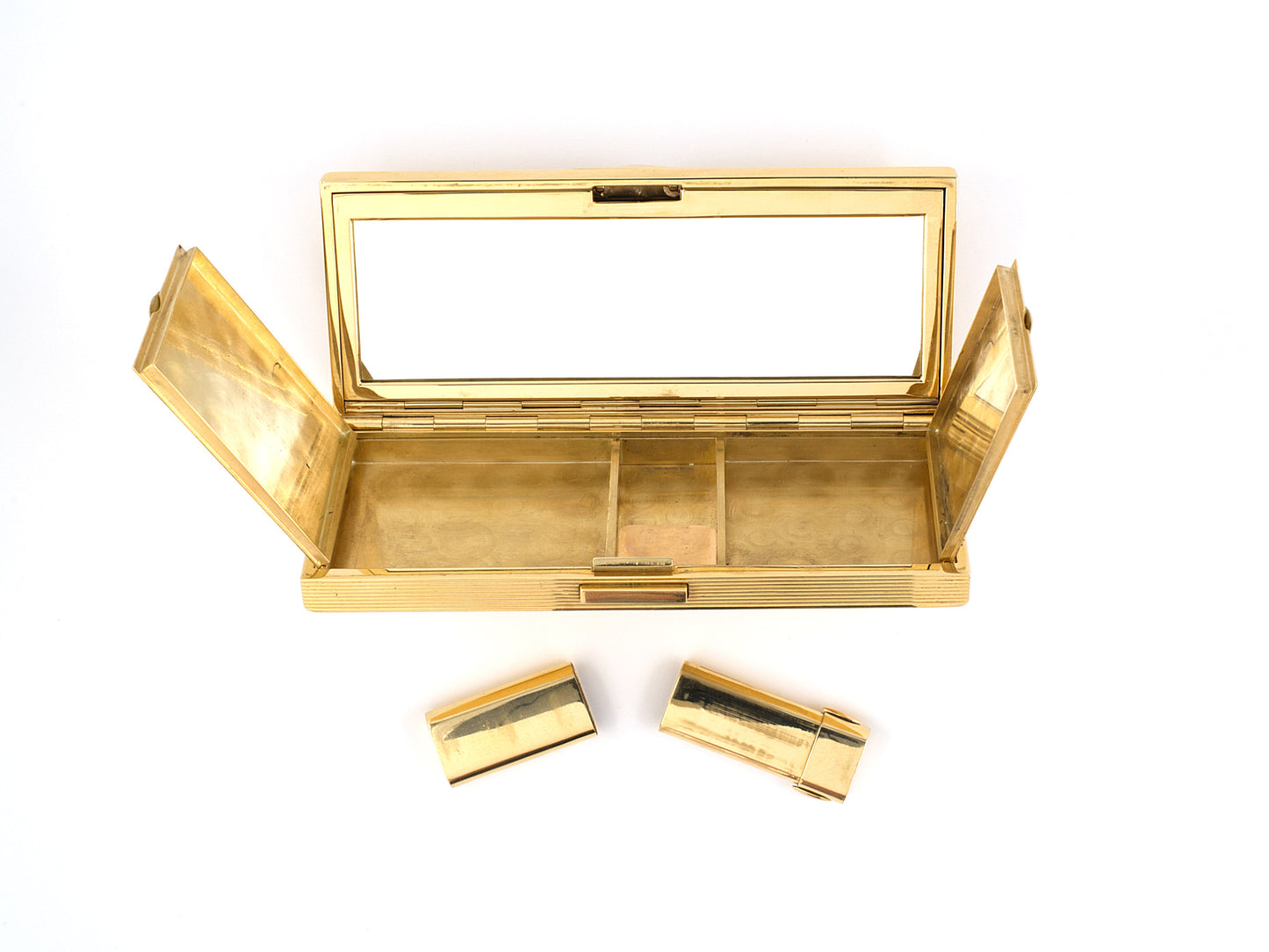 33807 - Art Deco Gold Ruby Compact Tortoise Shell Comb Lipstick Holder