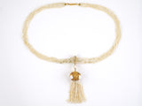 40451 - Art Nouveau Gold Pearl Ruby Diamond Seed Pearl Tassels Pendant