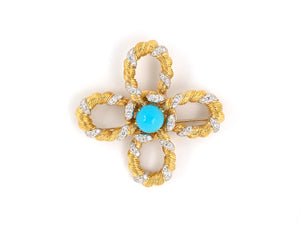 40643 - SOLD - Circa 190 Van Cleef & Arpels Gold Turquoise Diamond Pin Pendant