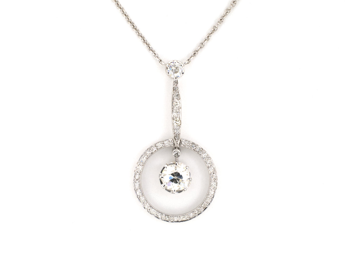 42302 - Edwardian Platinum Diamond Drop Dangle Pendant Necklace