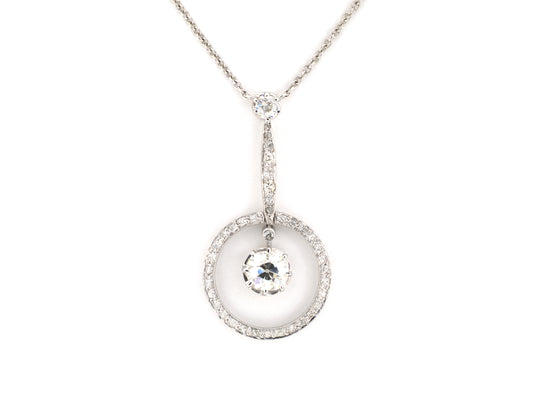 42302 - Edwardian Platinum Diamond Drop Dangle Pendant Necklace