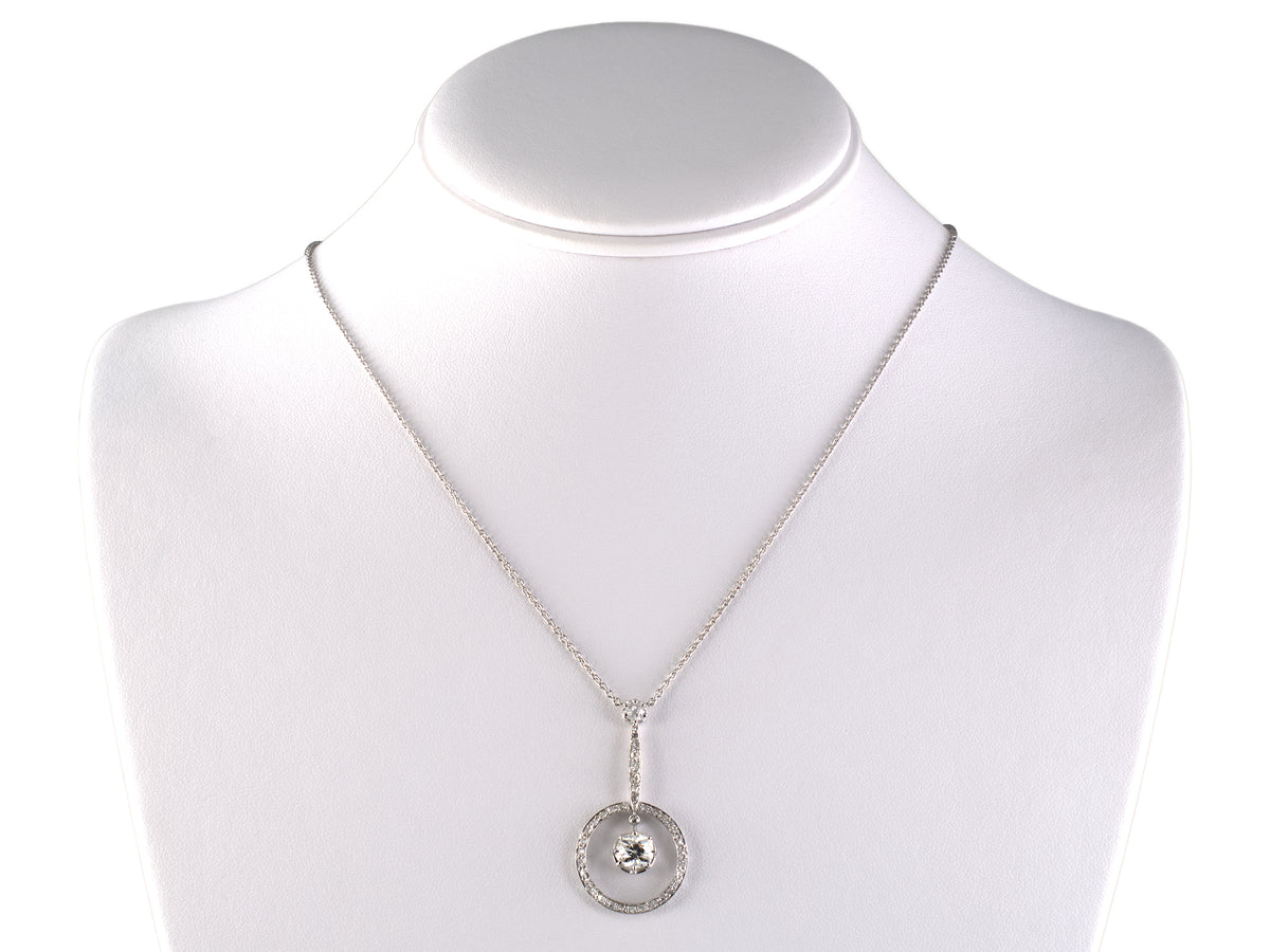 42302 - Edwardian Platinum Diamond Drop Dangle Pendant Necklace