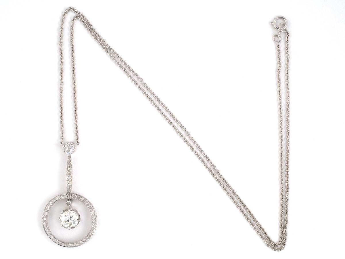 42302 - Edwardian Platinum Diamond Drop Dangle Pendant Necklace
