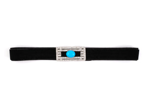 42449 - Art Deco Platinum Gold Diamond Turquoise Velvet Choker Necklace