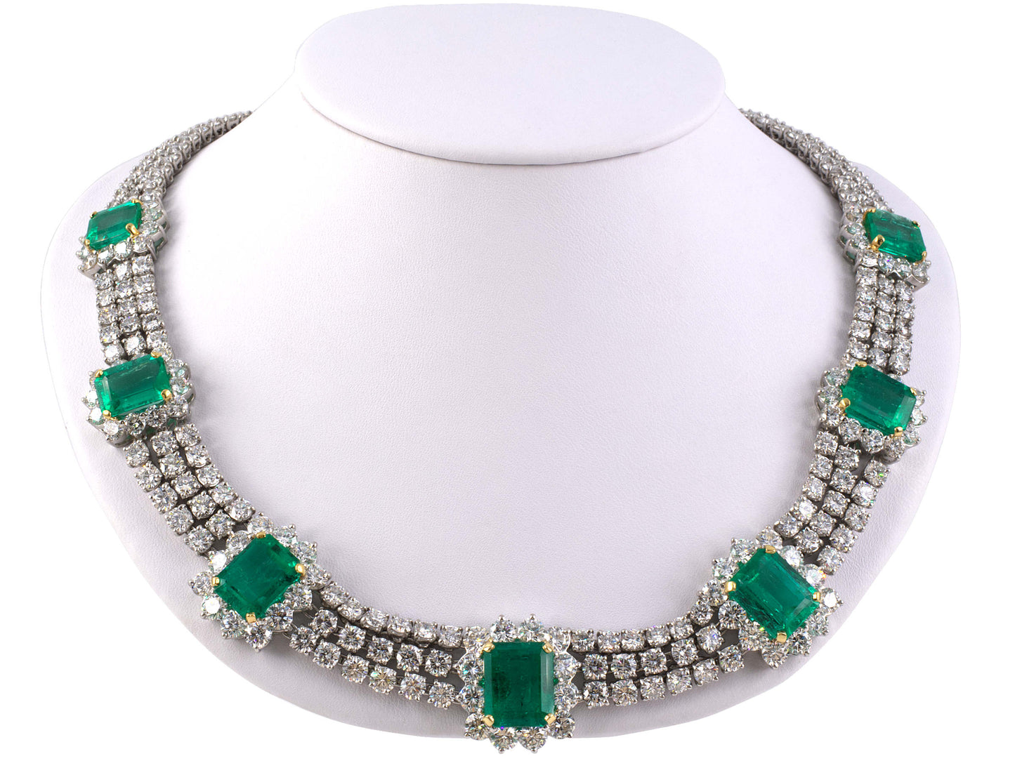 42454 - SOLD - Circa 1960s Platinum Gold AGL Colombian Emerald Diamond Necklace