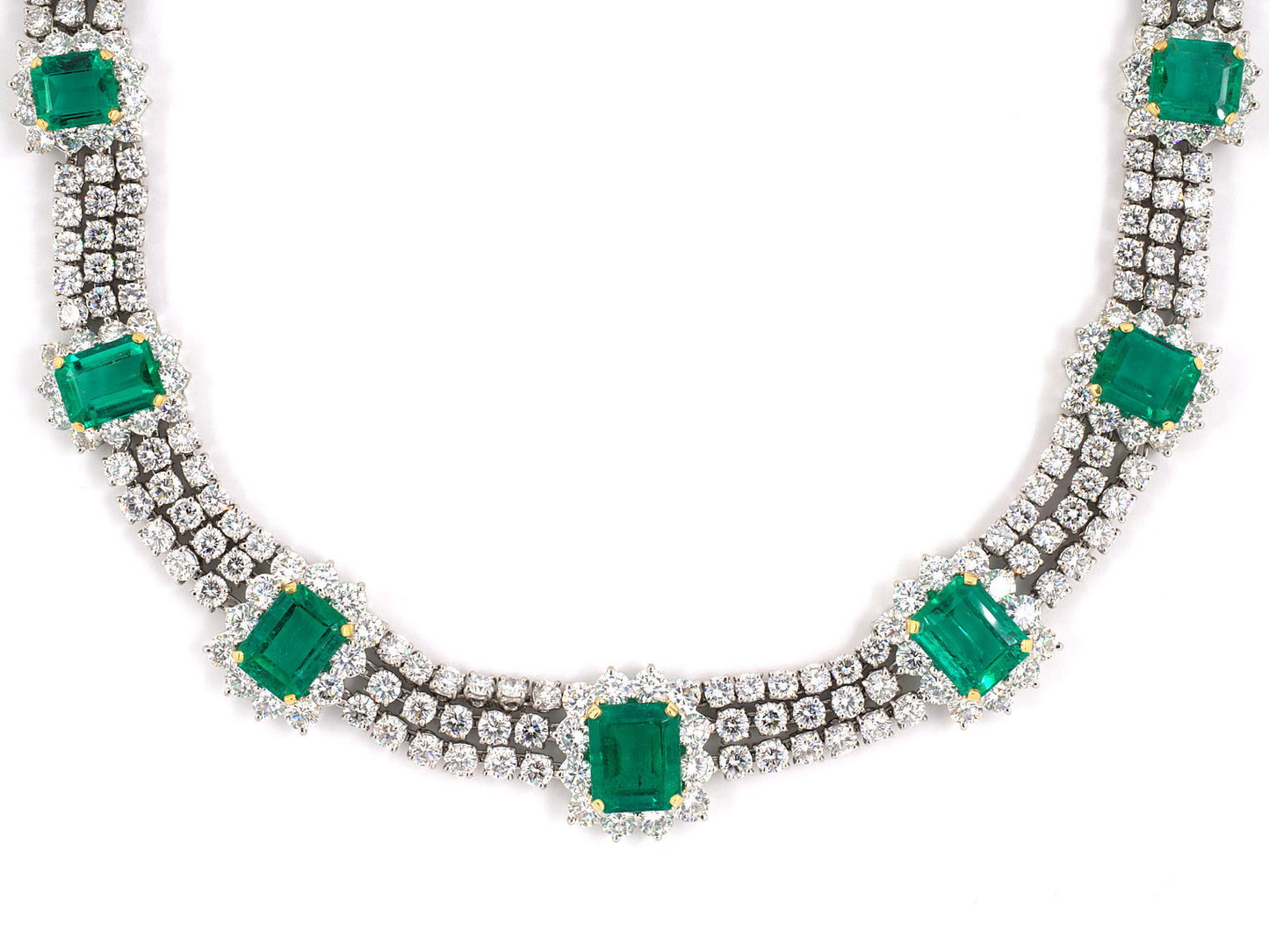 42454 - SOLD - Circa 1960s Platinum Gold AGL Colombian Emerald Diamond Necklace