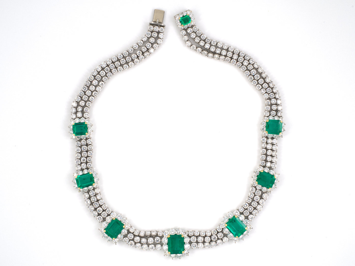 42454 - SOLD - Circa 1960s Platinum Gold AGL Colombian Emerald Diamond Necklace