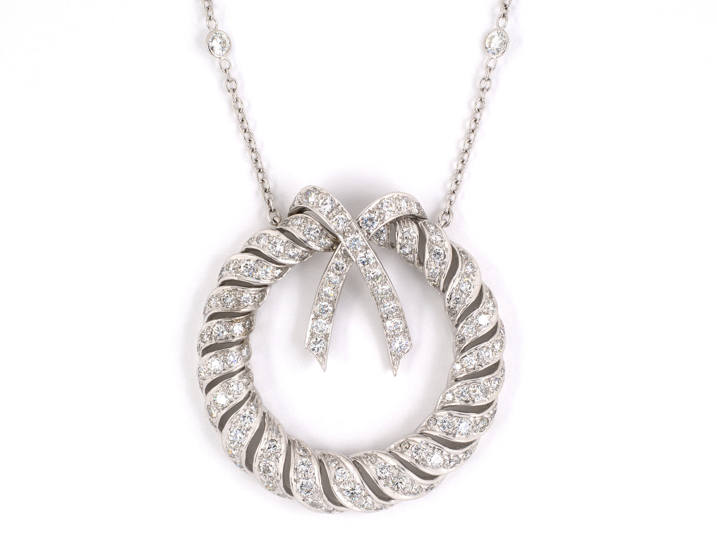 42520 - SOLD - Circa 1950 Platinum Diamond Bow Wreath Pendant