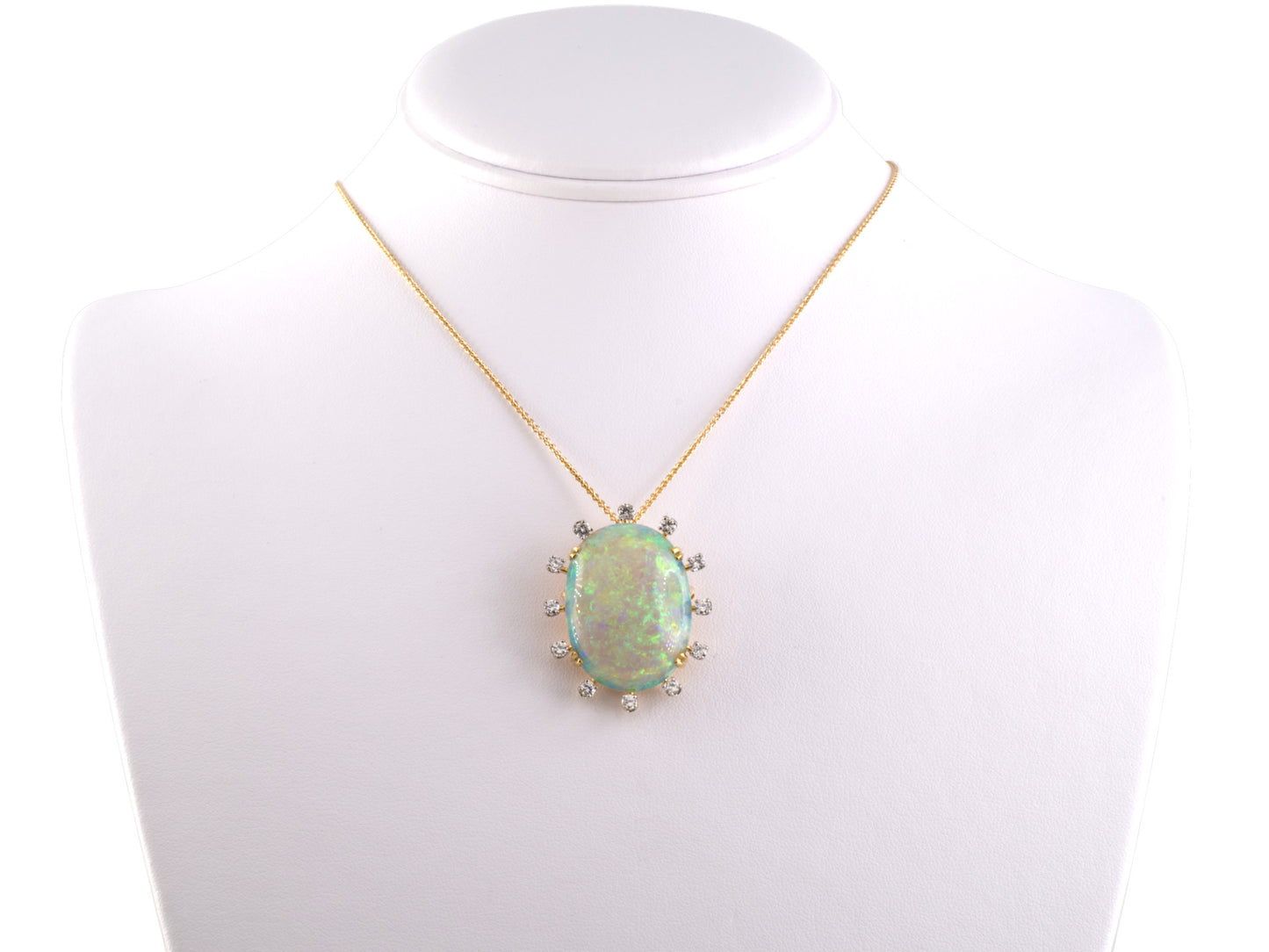 42571 - Circa 1960s F.J. Cooper Platinum Gold Opal Diamond Pin Pendant