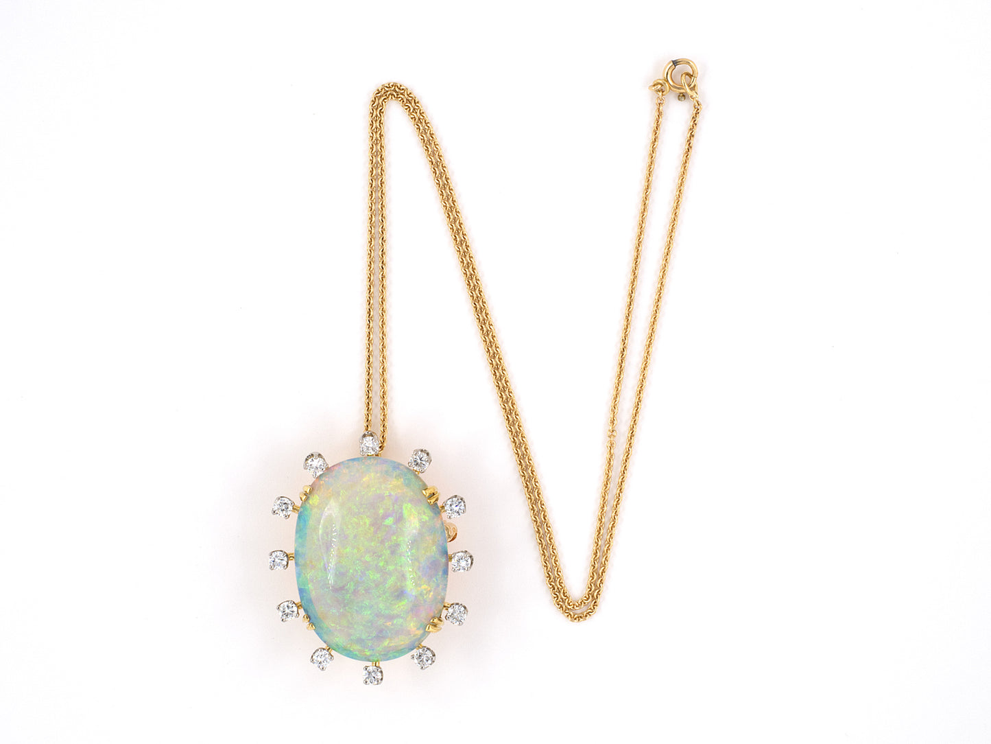 42571 - Circa 1960s F.J. Cooper Platinum Gold Opal Diamond Pin Pendant