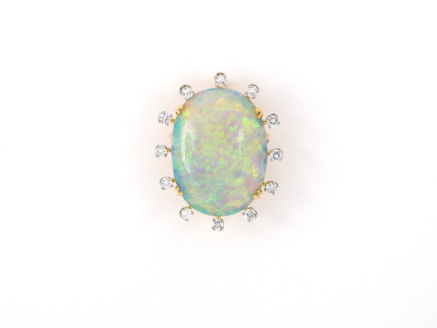 42571 - Circa 1960s F.J. Cooper Platinum Gold Opal Diamond Pin Pendant