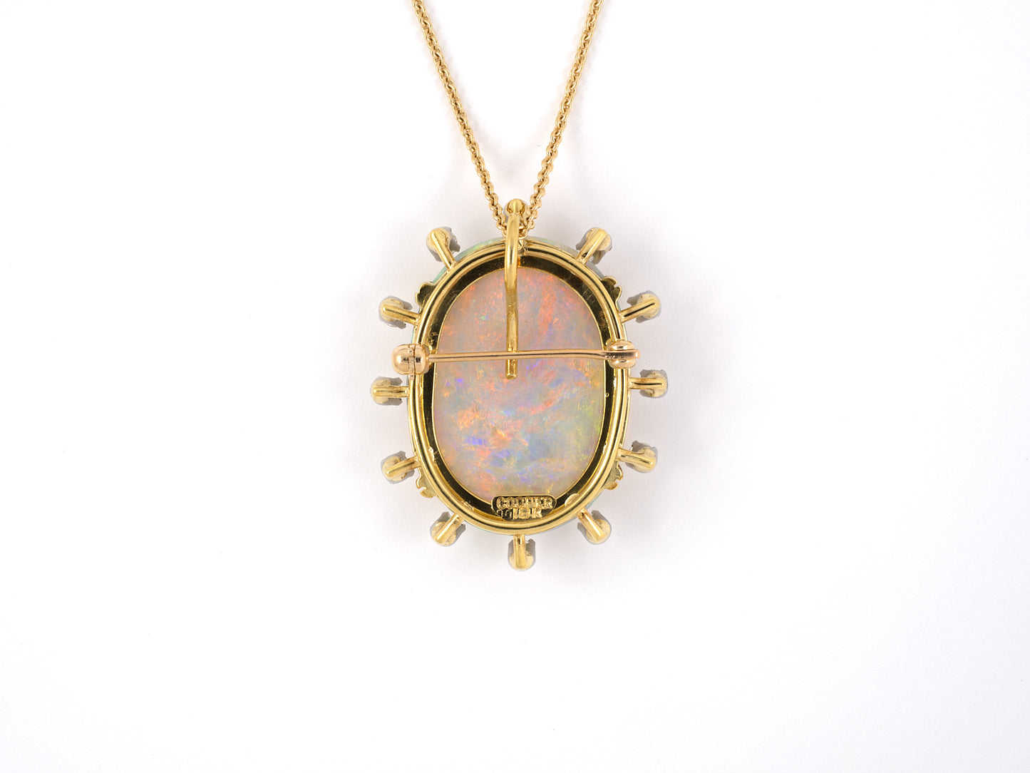 42571 - Circa 1960s F.J. Cooper Platinum Gold Opal Diamond Pin Pendant