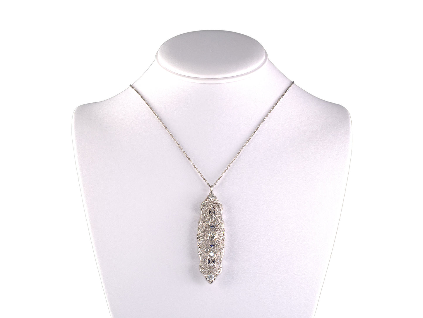 42639 - Art Deco H W Wheeler Platinum Diamond Filigree Pin Pendant Necklace