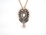 42760 - SOLD - Victorian Silver Gold Natural Pearl Diamond Drop Dangle Pin Pendant Necklace