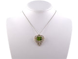 42845 - Edwardian Platinum Gold Peridot Diamond Pin Pendant Necklace