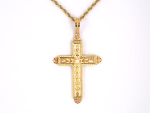 42891 - Victorian Gold Pearl Flower Leaf Cross Pendant Necklace