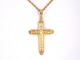 42891 - Victorian Gold Pearl Flower Leaf Cross Pendant Necklace