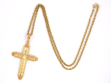 42891 - Victorian Gold Pearl Flower Leaf Cross Pendant Necklace