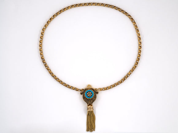 43038 - SOLD - Victorian Gold Silver Turquoise Pendant Necklace