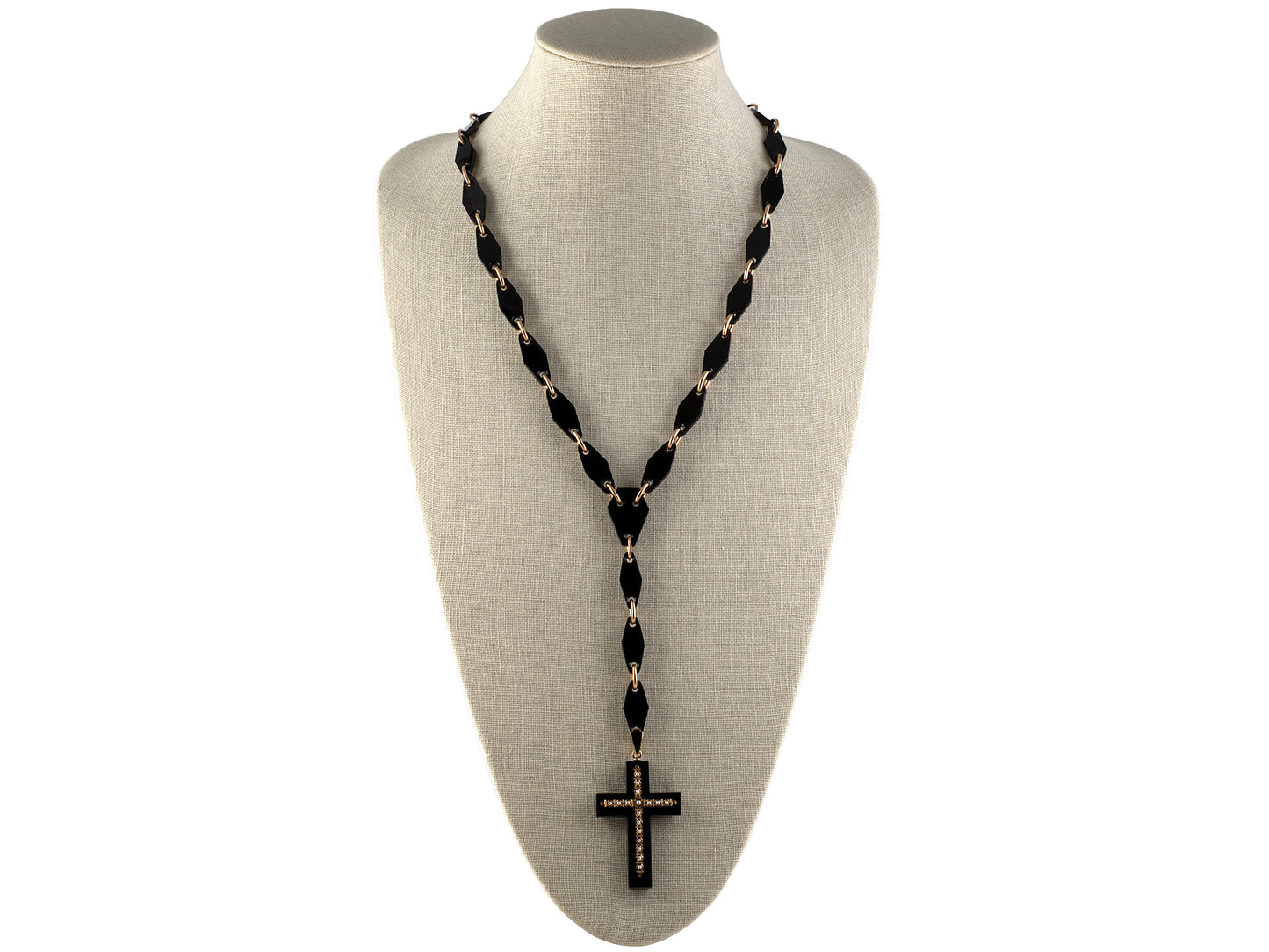 43084 - Victorian Gold Pearl Onyx Cross Pendant Necklace