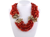 43163 - SOLD - Circa 1950s Gold Platinum Coral Bead Diamond Bow Necklace