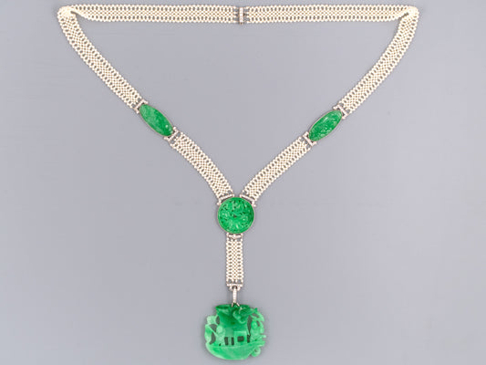 43168 - SOLD - Crica 1915 Edwardian Platinum Pearl GIA Jadeite Sautoir Necklace