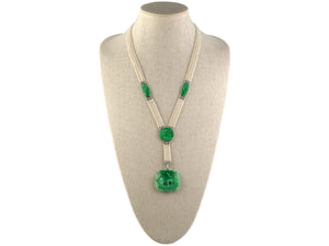 43168 - SOLD - Crica 1915 Edwardian Platinum Pearl GIA Jadeite Sautoir Necklace