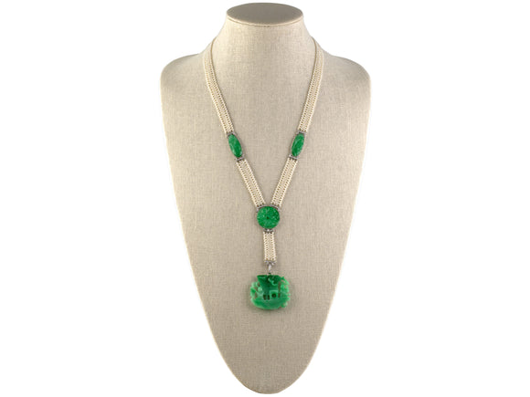 43168 - Crica 1915 Edwardian Platinum Pearl GIA Jadeite Sautoir Necklace