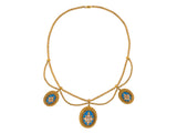 43232 - Victorian Etruscan Revival Gold Diamond Coral Enamel Festoon Necklace