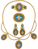 43232 - Victorian Etruscan Revival Gold Diamond Coral Enamel Festoon Necklace