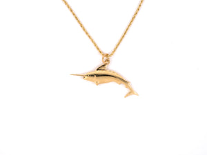 43254 - SOLD - 14k Yg Sword Fish Pendant With 17 1/2 Wheat Chain Necklace