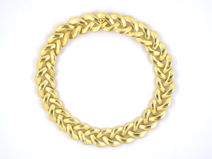 43583 - SOLD - De Vroomen Repousse Gold Woven Hammered Link Necklace